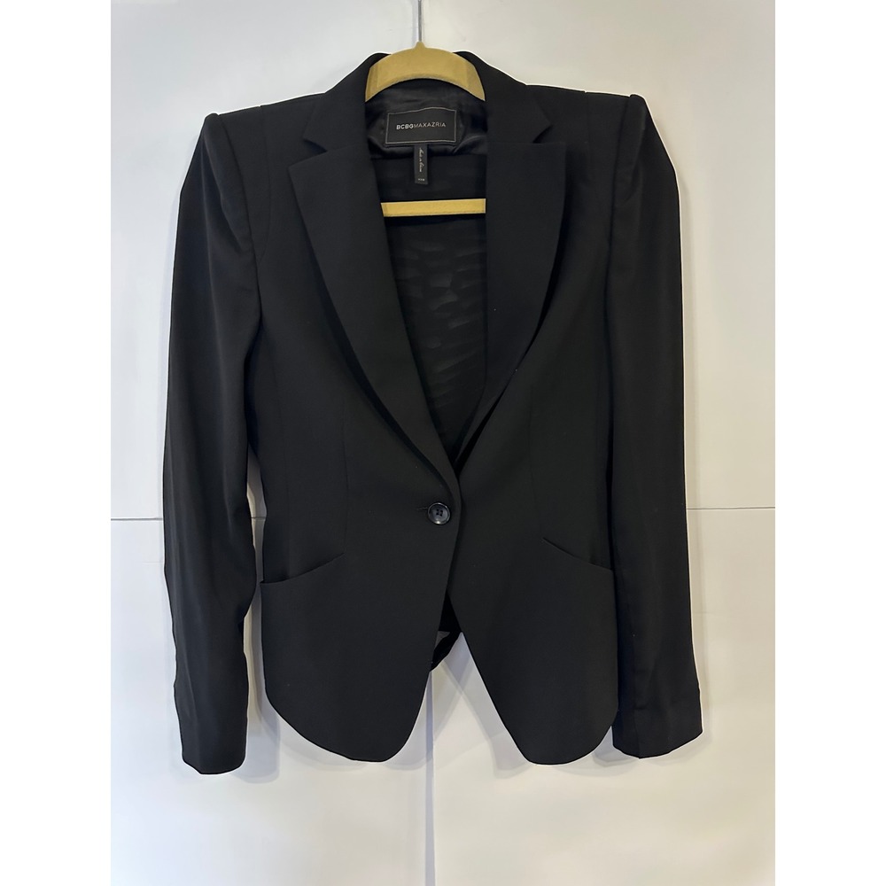 BCBGMAXAZRIA‎ Black Blazer Cutout Back Career Jacket Business XXS